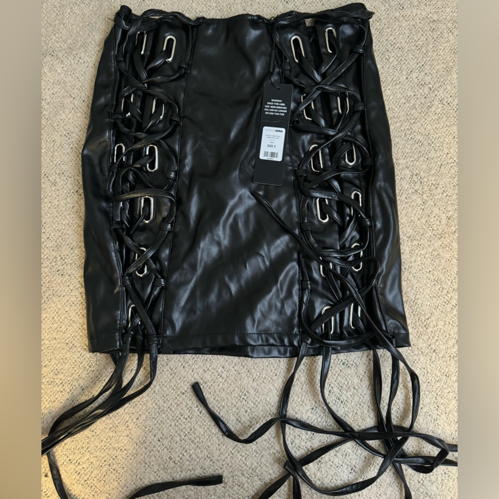 Faux black leather skirt